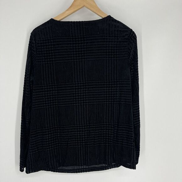Talbots Top Size Large Petite Black Velvet Houndstooth Burnout Cowl Neck Elegant - Picture 5 of 7